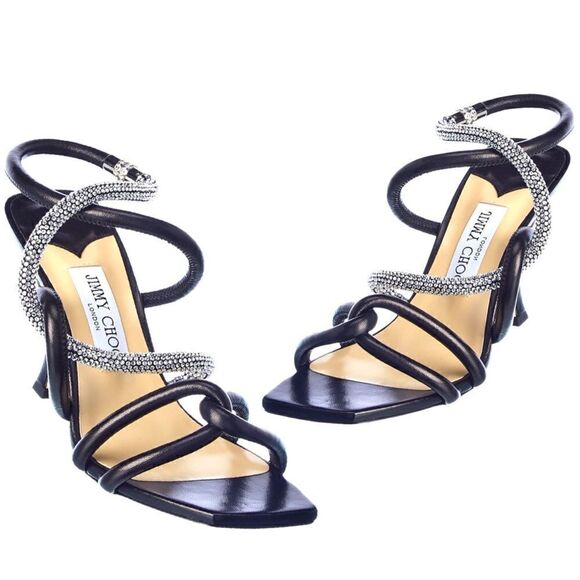 Jimmy Choo Lonnie 90 Crystal Embellished Leather Sandals Ankle Strap Heel Sandal - Picture 1 of 11